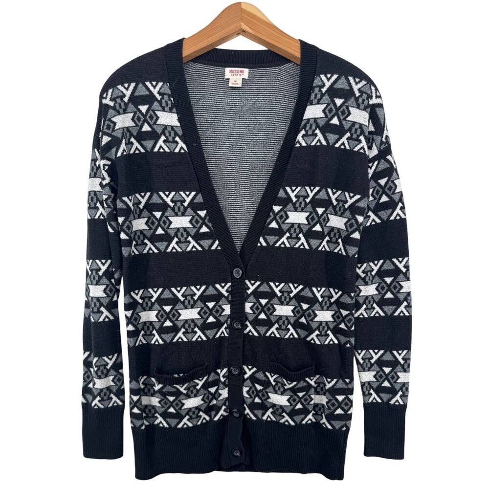 Vintage Mossimo Womens Cardigan Sz M Black/White Retro 90s Button-Up Academia